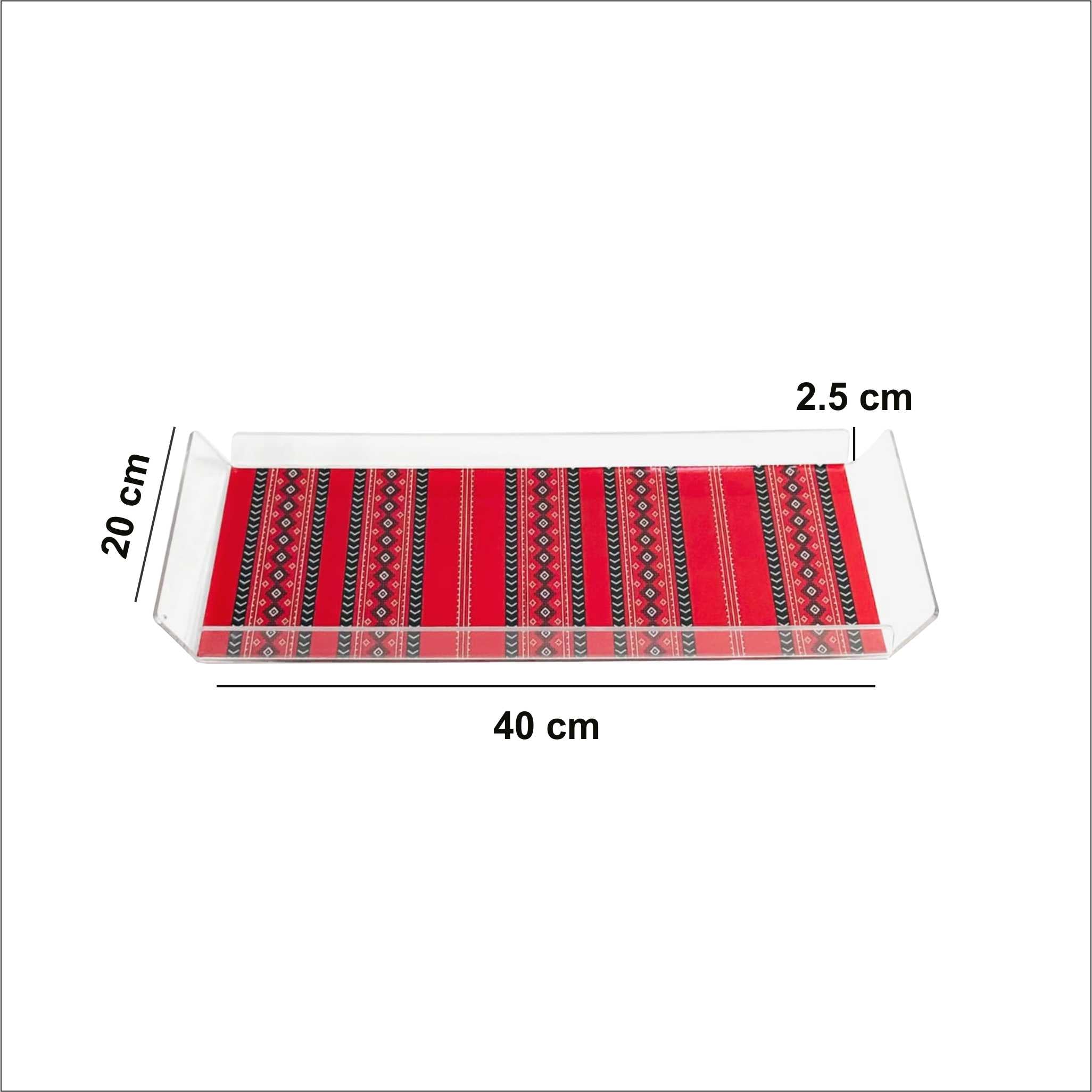 Clear acrylic tray with red Kuwaiti Sadu pattern – صينية أكريليك شفافة بنقشة السدو الكويتية الحمراء