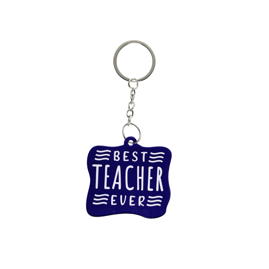 Best Teacher Ever violet acrylic keychain – teacher appreciation gift in Kuwait with bold white text.