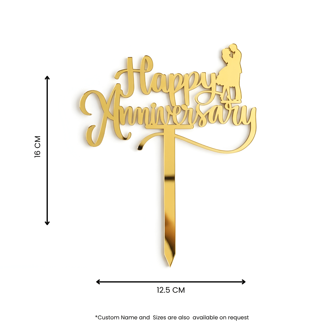 Gold Mirror Acrylic Anniversary Cake Topper – Customizable Design