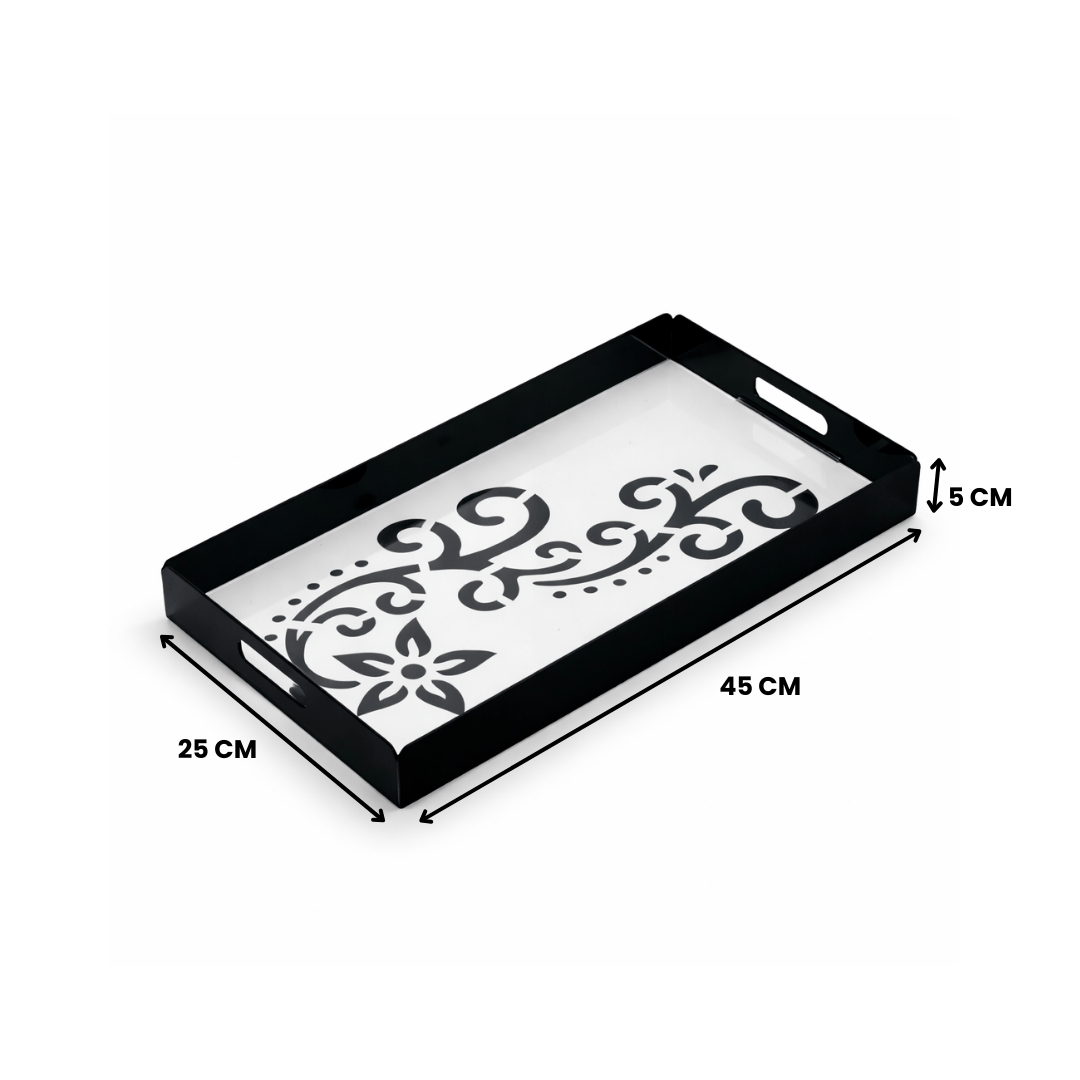 صينية أكريليك فاخرة | أبيض وأسود (مجموعة من 3 قطع)