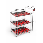 Sadu Patterned Acrylic Trolley with Wheels & Handle – Premium Clear Acrylic (80×60×40 cm)  5 MM Thickness