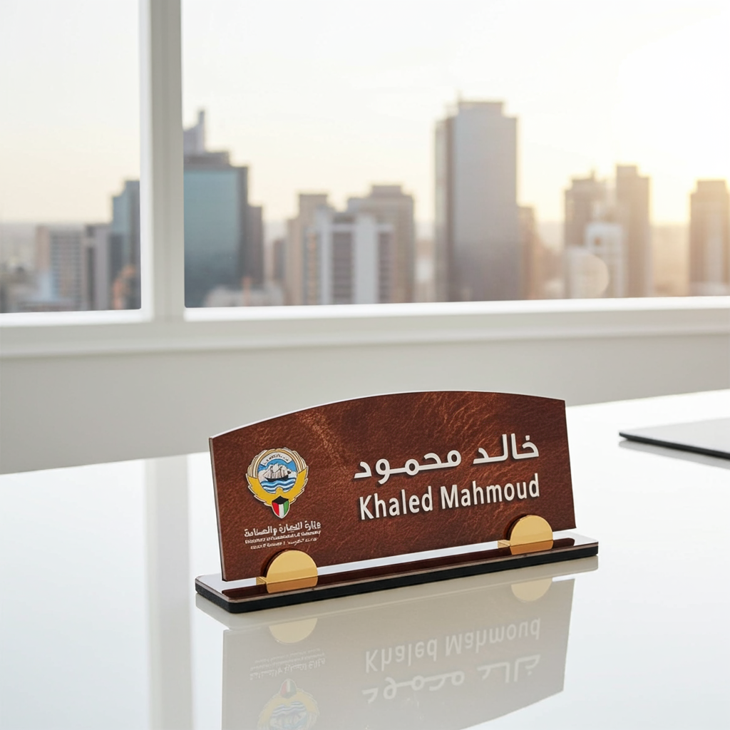Custom Acrylic Desk Name Plate – Non-Slip Base (Arabic & English)