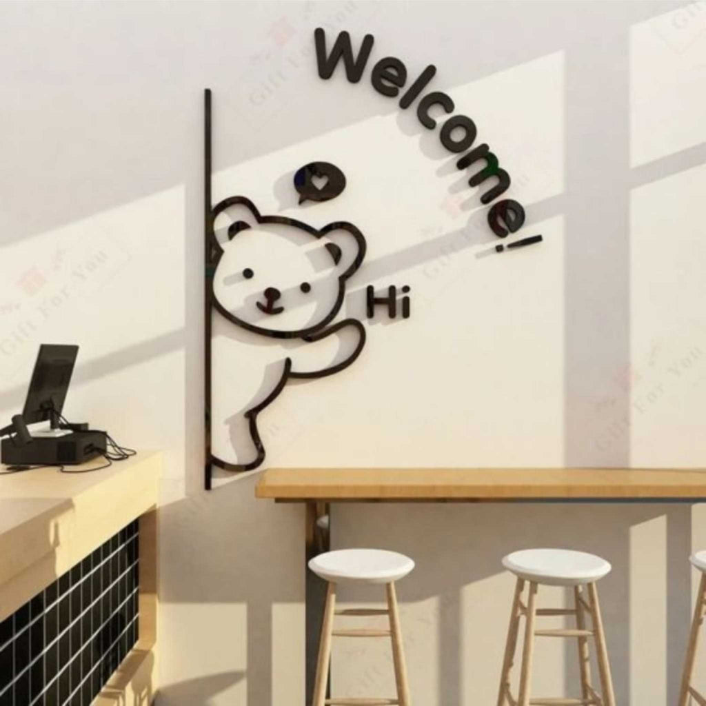 Cute Bear Welcome Acrylic Wall Decor – Kids Room & Home Entrance Sign