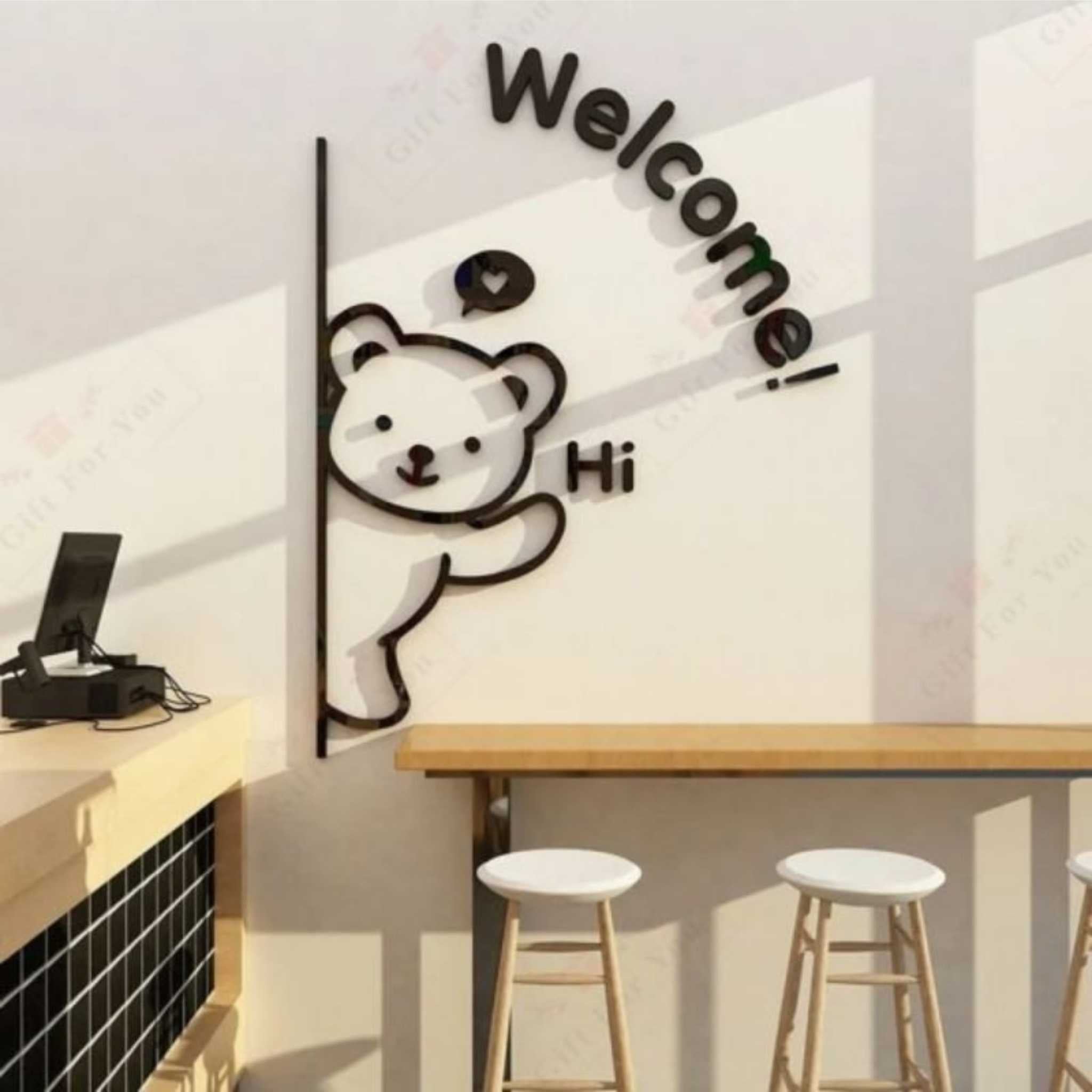 Cute Bear Welcome Acrylic Wall Decor – Kids Room & Home Entrance Sign
