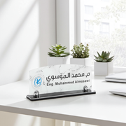 Custom  Acrylic Desk Name Plate – Bilingual, Non-Slip Rubber Base (Kuwait)