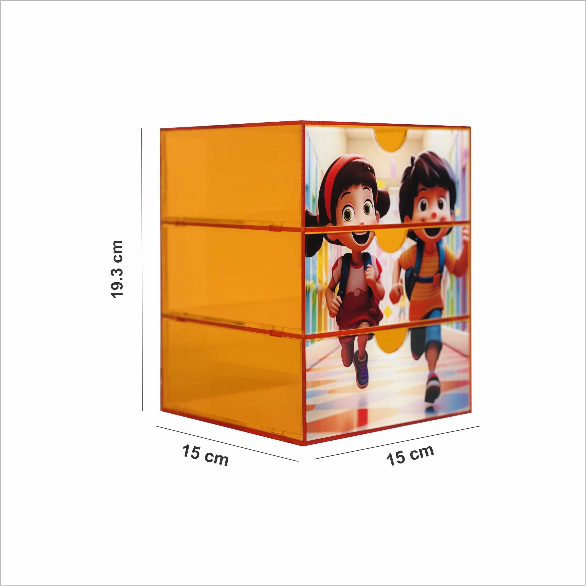 Cute Acrylic Desk Organizer – Clear Orange (For Kids)