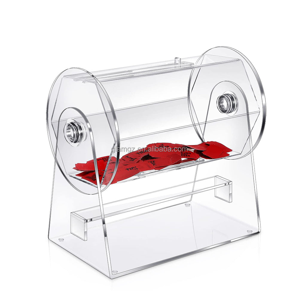Clear acrylic lucky draw box spinning raffle ticket drum for events and promotions in Kuwait