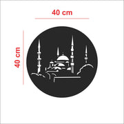 Islamic Mosque Silhouette – Round Black Acrylic Wall Art (40×40 cm)