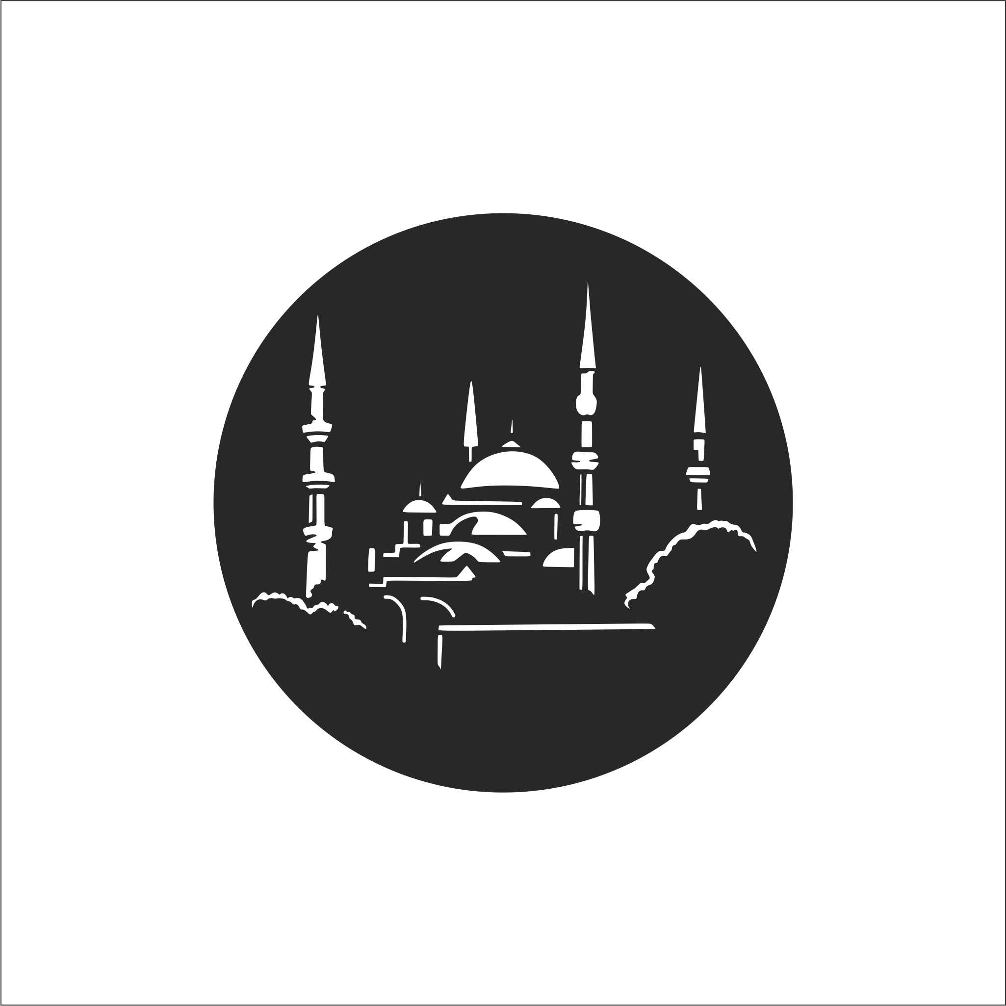 Islamic Mosque Silhouette – Round Black Acrylic Wall Art (40×40 cm)