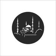 Islamic Mosque Silhouette – Round Black Acrylic Wall Art (40×40 cm)