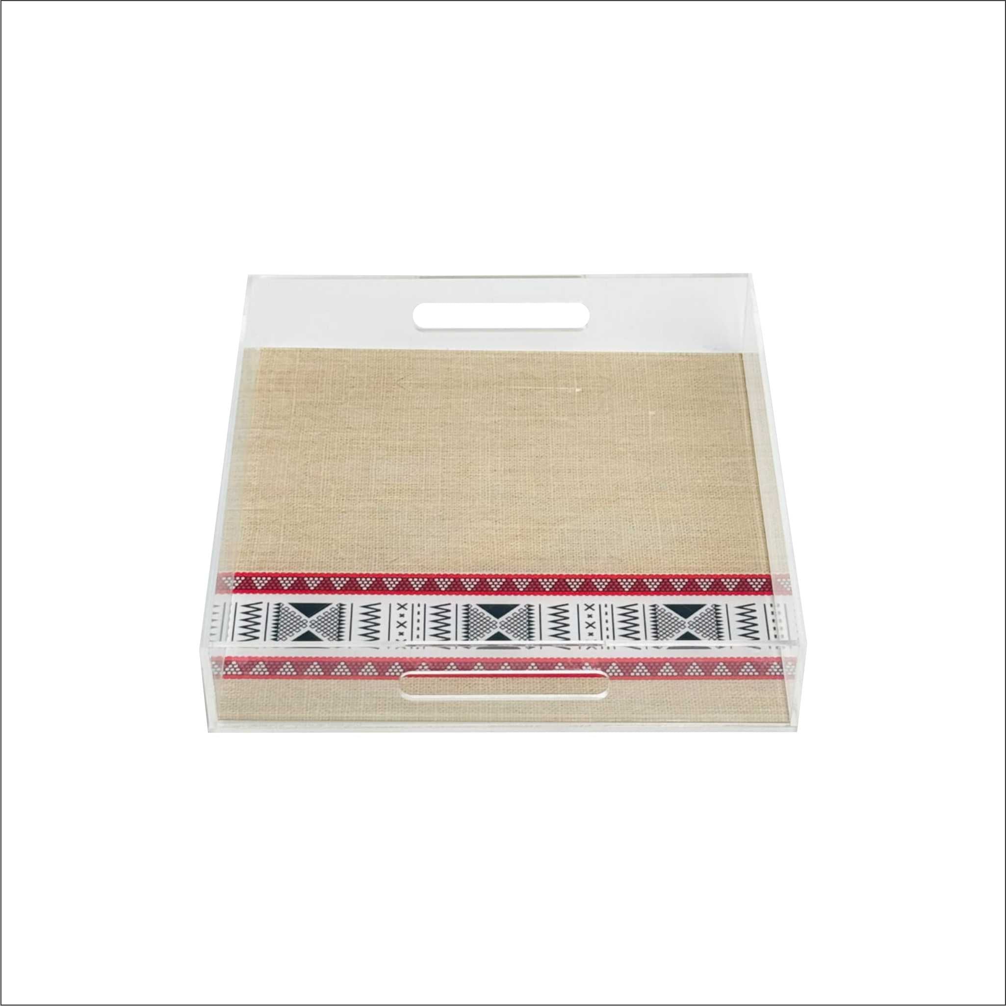 Premium Clear Acrylic Serving Tray – Sadu Accent (20 × 20 × 4 cm)