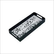 Black decorative tray with Arabic calligraphy on a white background