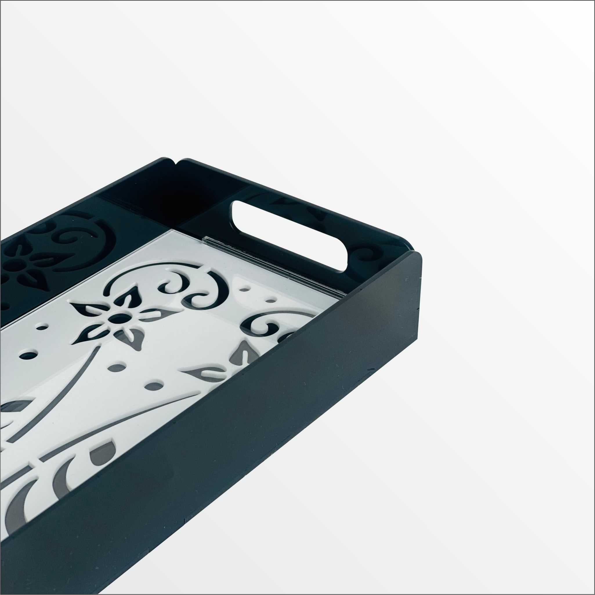 Premium Black Acrylic Serving Tray with White Pattern