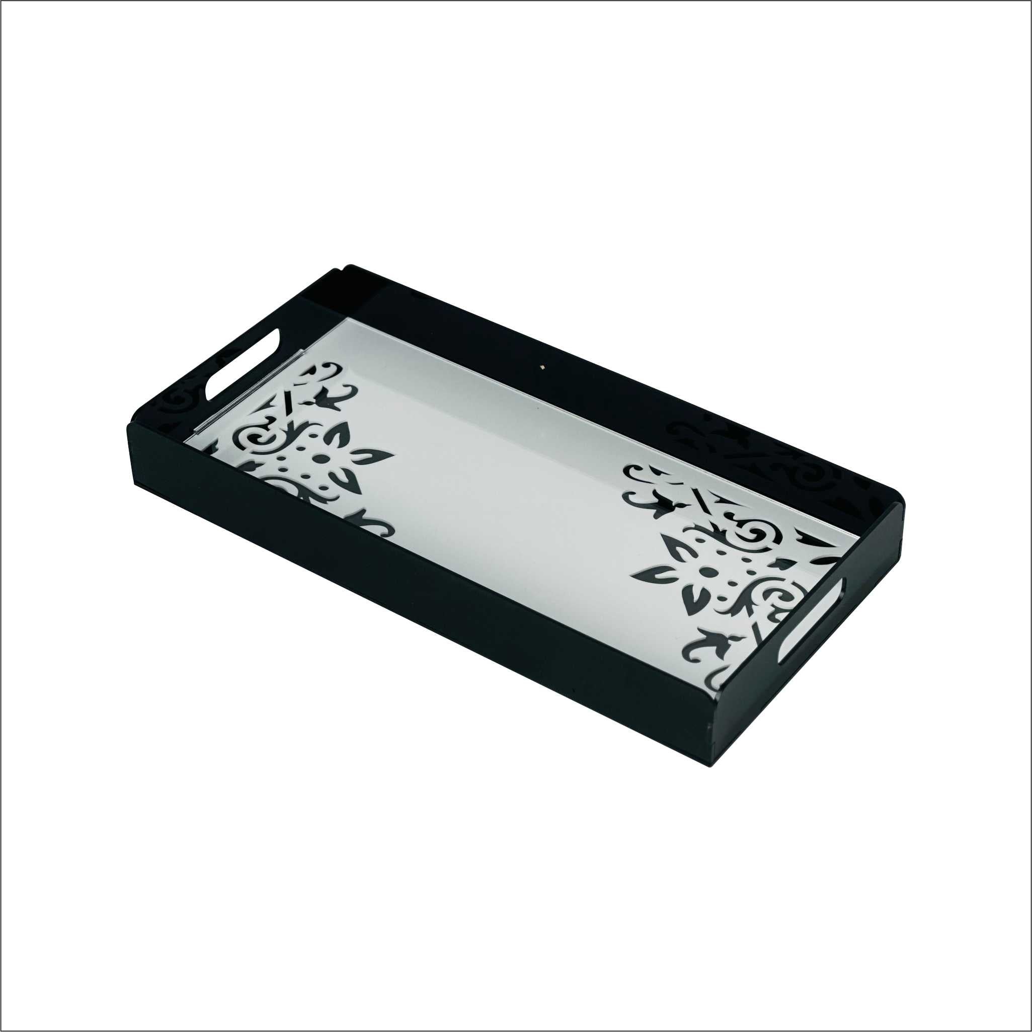 Premium Black Acrylic Serving Tray with Pattern — Medium (40×20×5 cm)