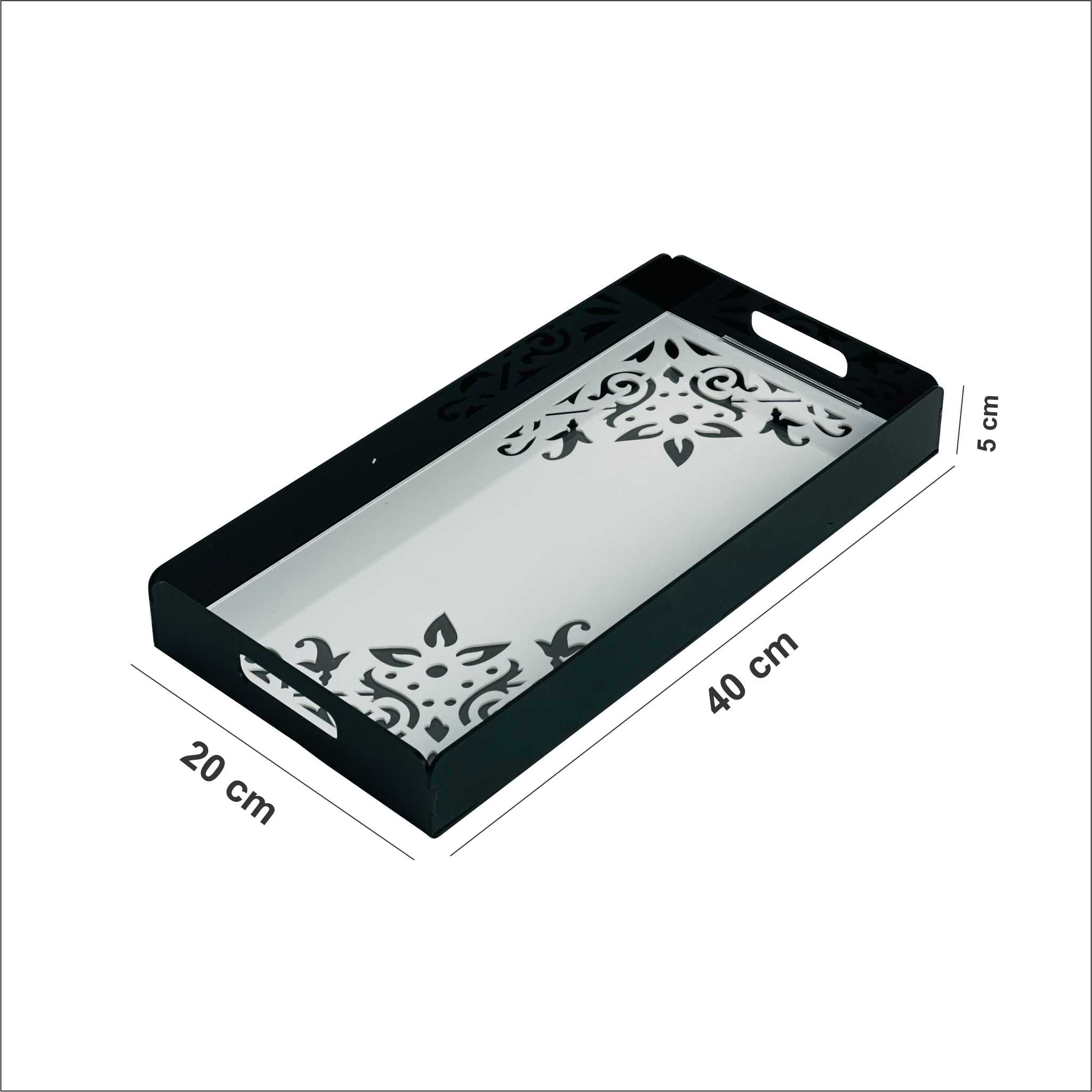 Premium Black Acrylic Serving Tray with Pattern — Medium (40×20×5 cm)