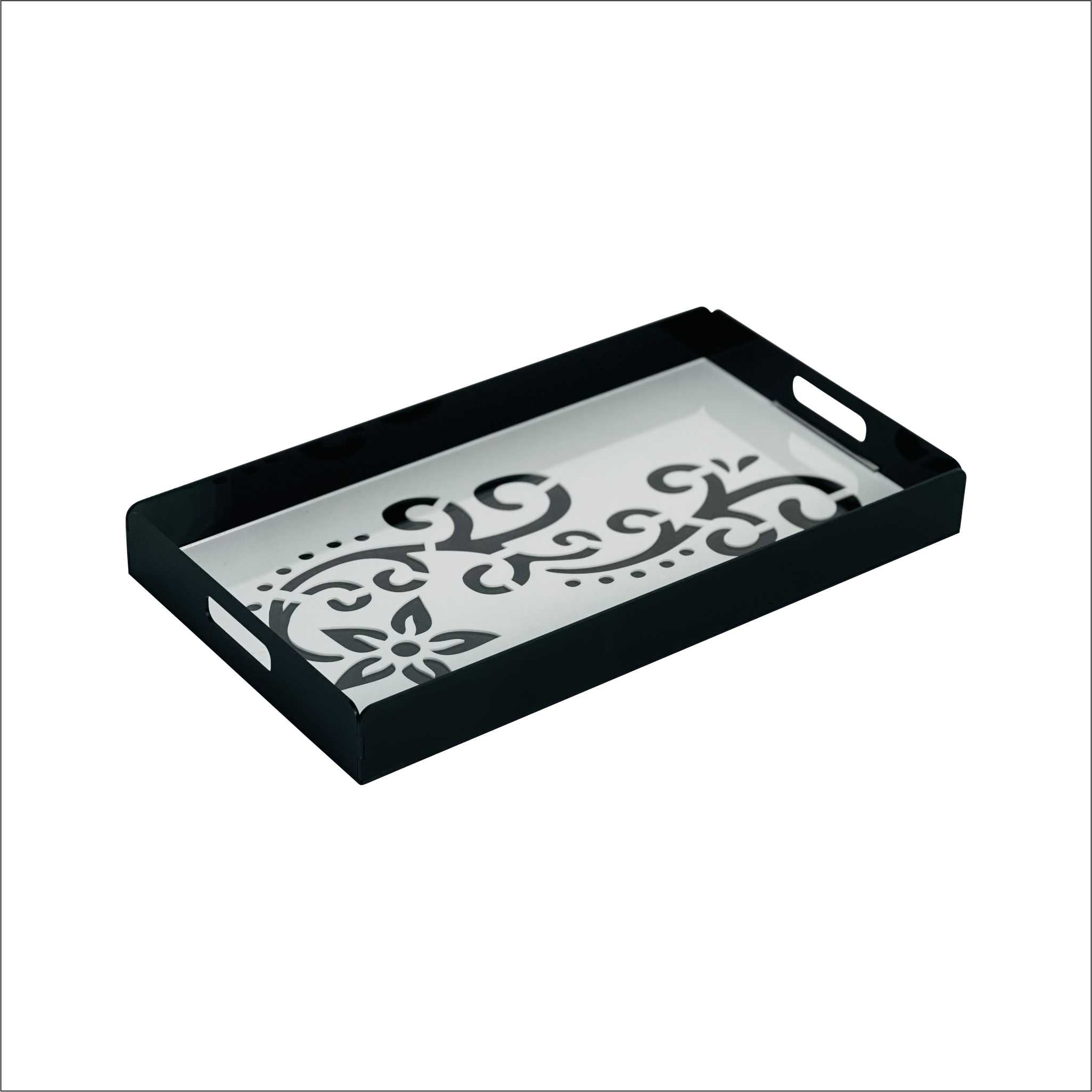 Premium Patterned Black Acrylic Tray Large 45×25×5 cm