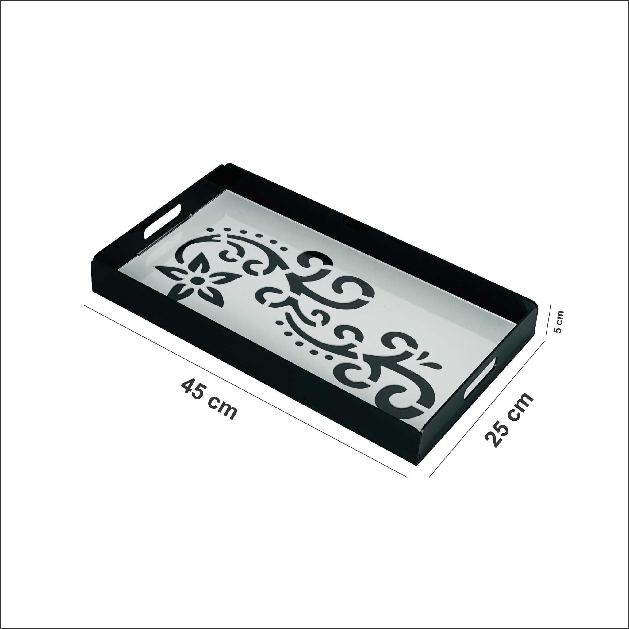 Premium Patterned Black Acrylic Tray Large 45×25×5 cm