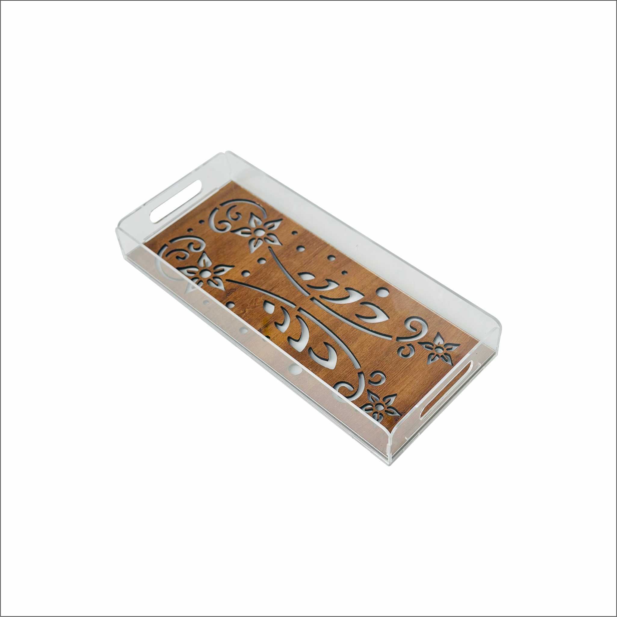 Premium Luxury Clear Acrylic Serving Tray with Pattern | Small | 35 × 15 × 5 CM