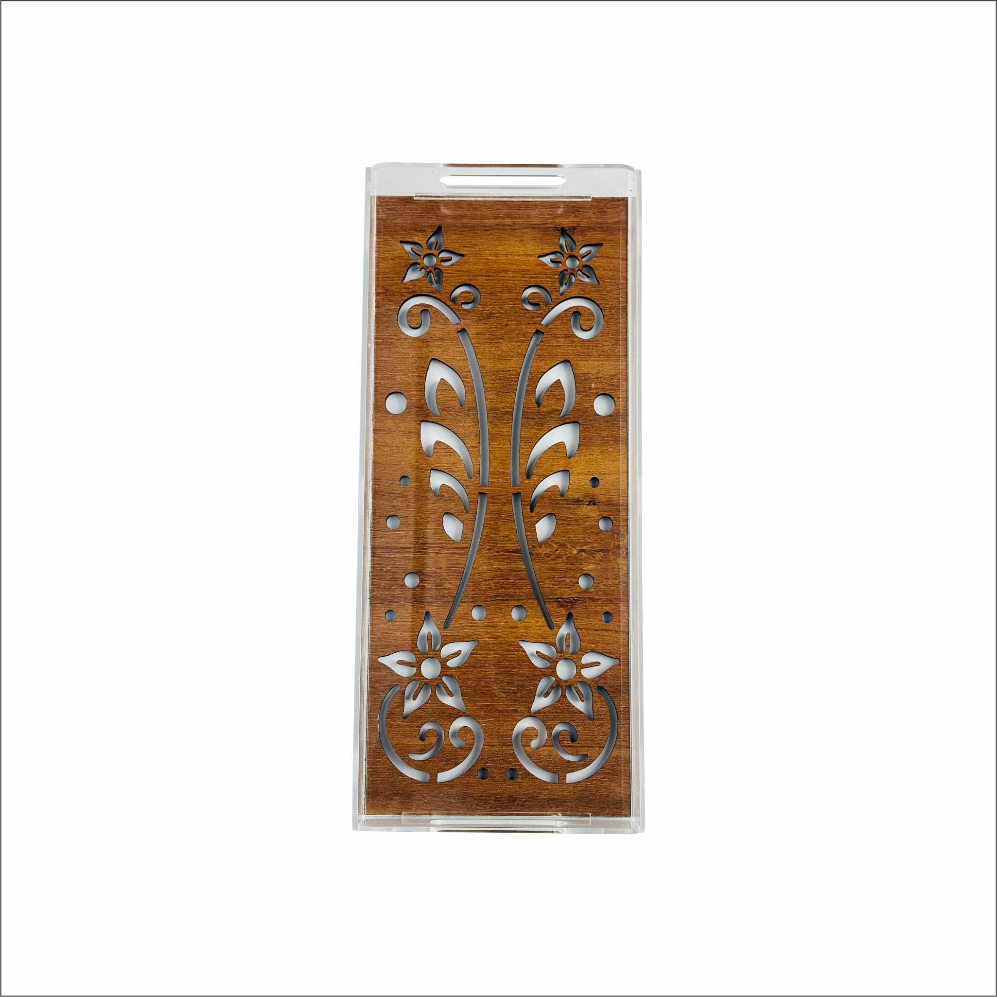 Premium Luxury Clear Acrylic Serving Tray with Pattern | Small | 35 × 15 × 5 CM