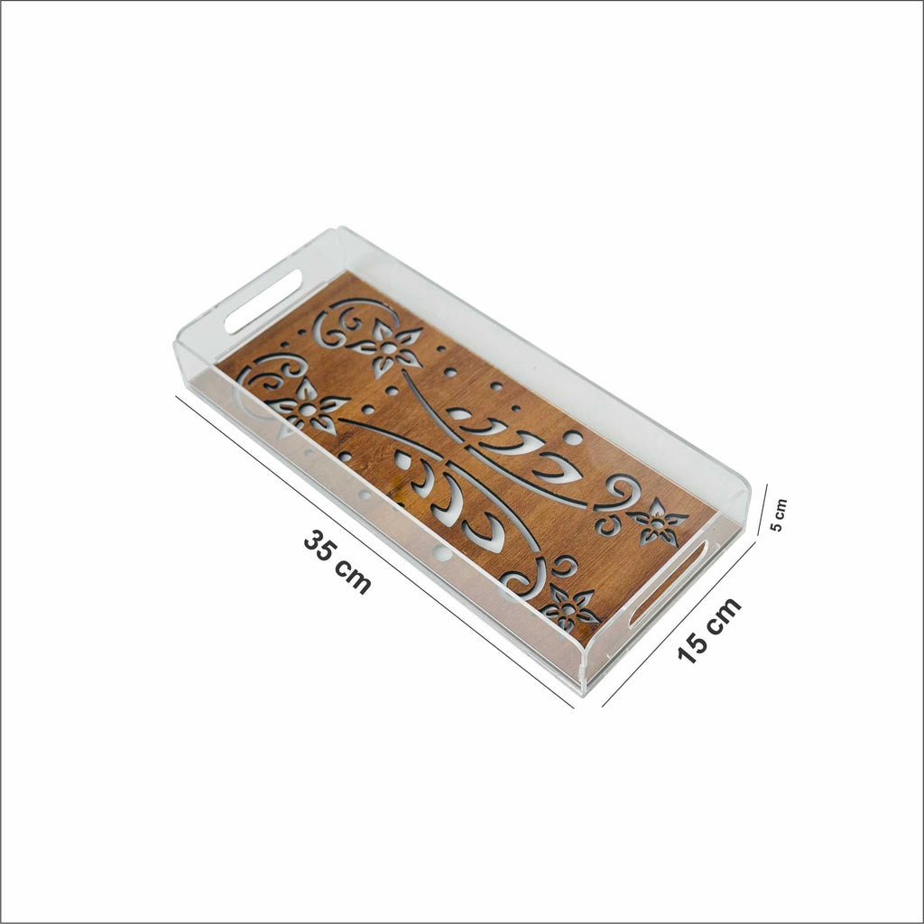Premium Clear Acrylic Tray with Wooden Pattern