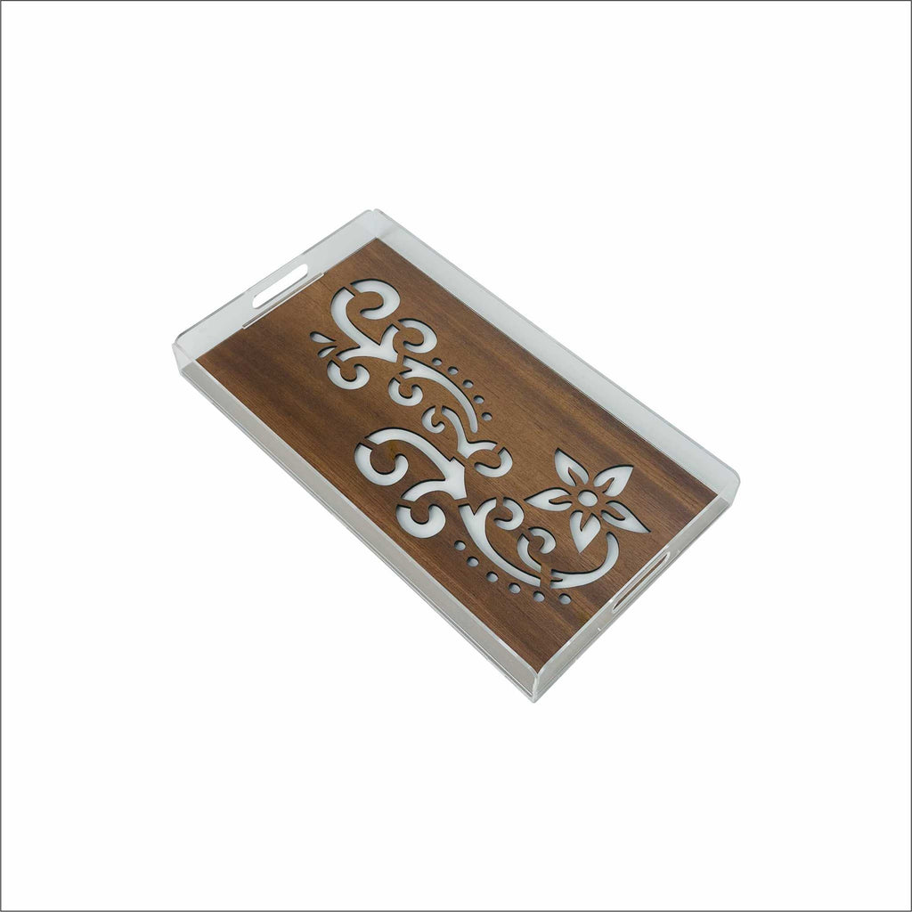 Premium Clear Acrylic Tray with Wooden Pattern