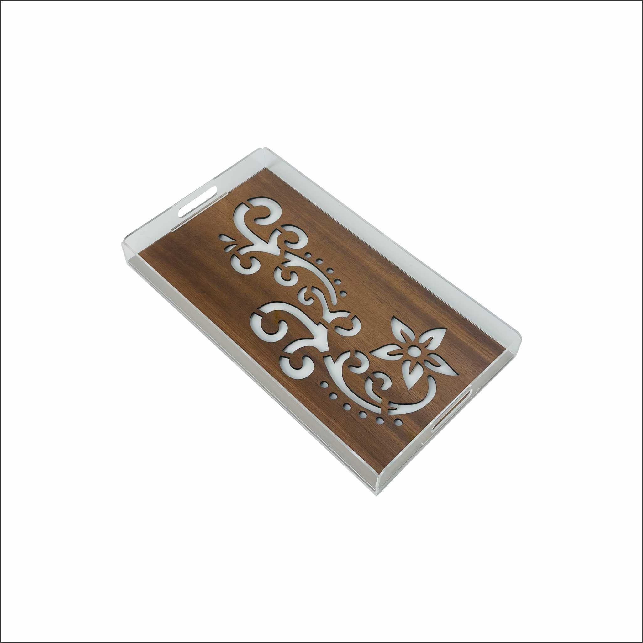 Premium Clear Acrylic Tray with Wooden Pattern (LARGE) | 45 x 25 x 5 cm