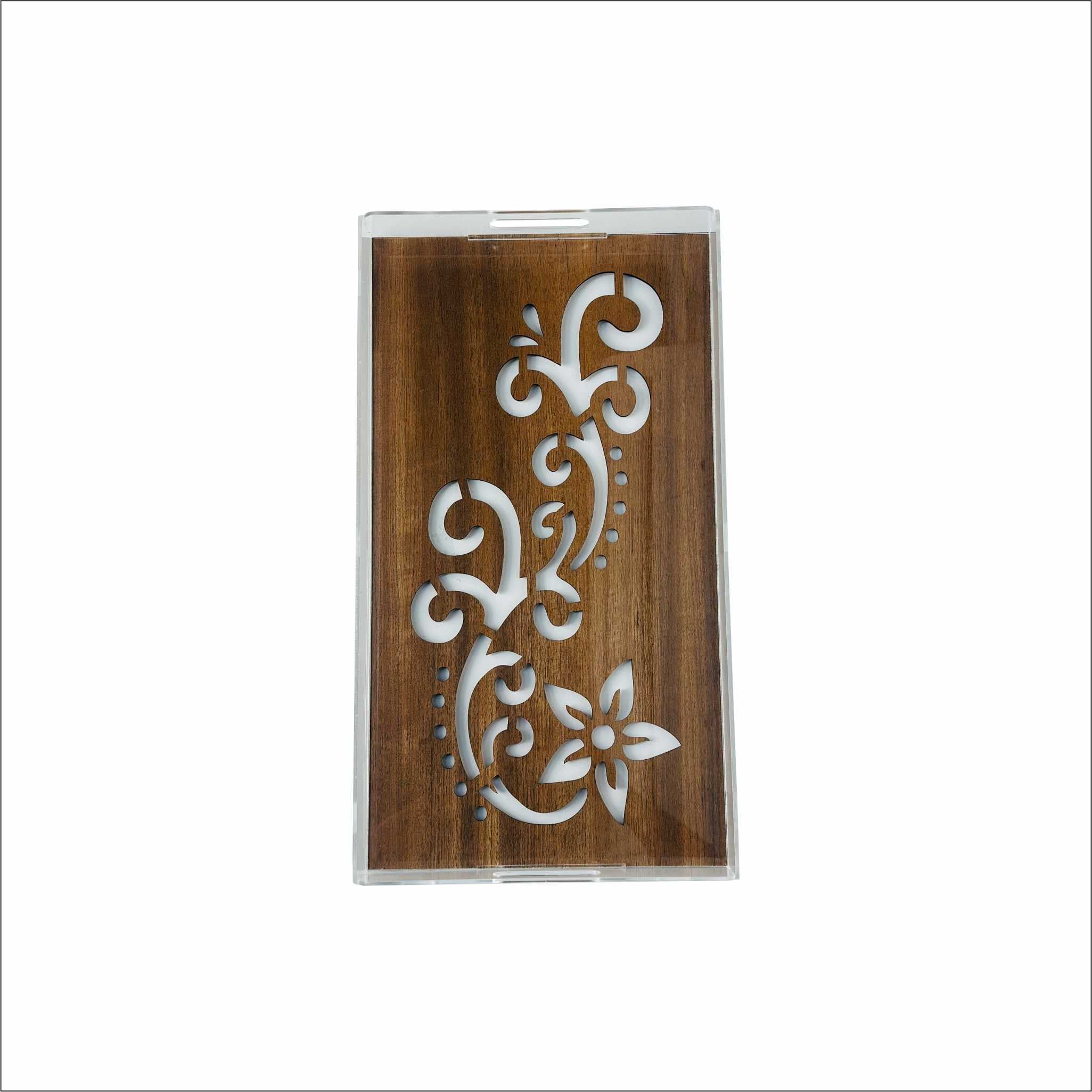 Premium Clear Acrylic Tray with Wooden Pattern (LARGE) | 45 x 25 x 5 cm