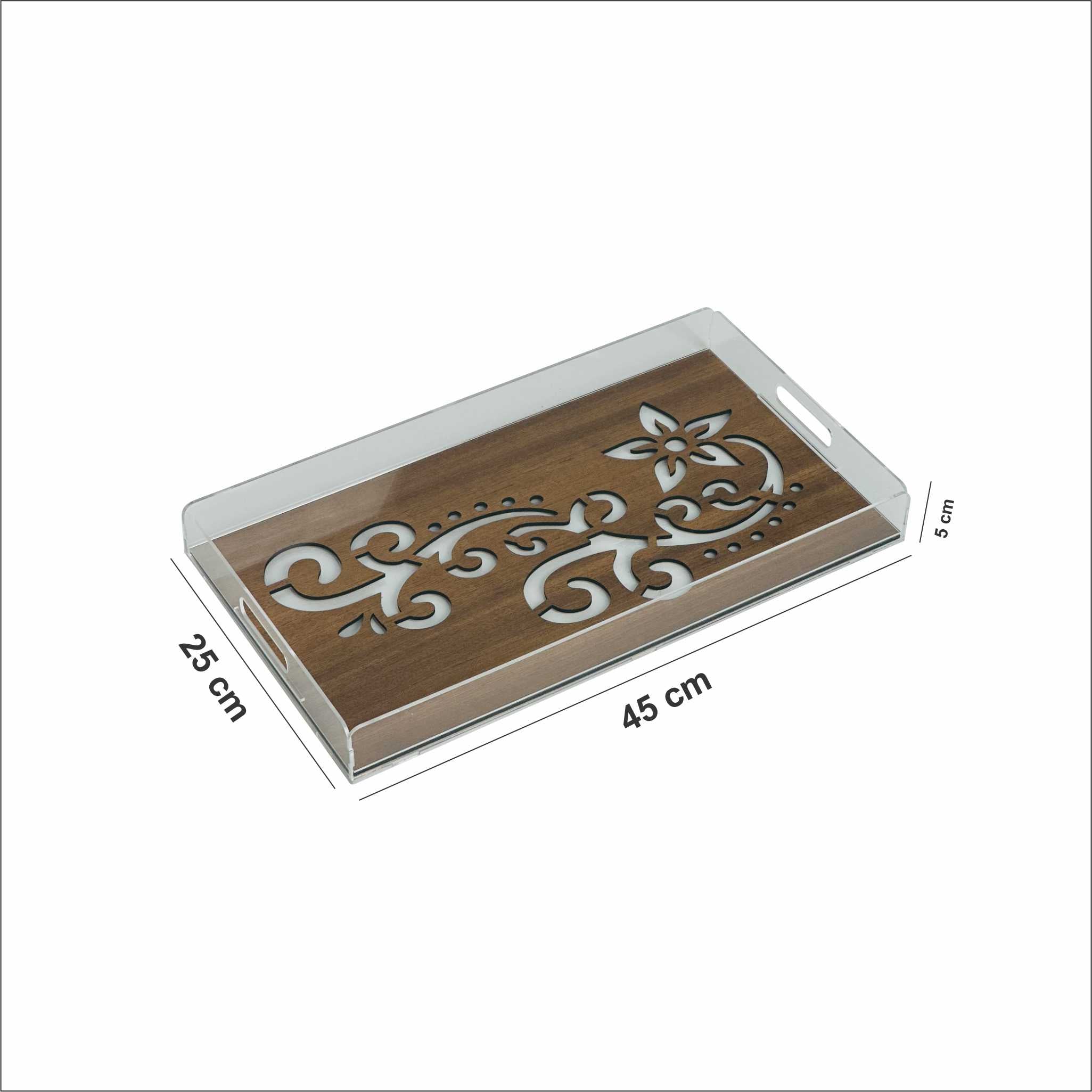 Premium Clear Acrylic Tray with Wooden Pattern