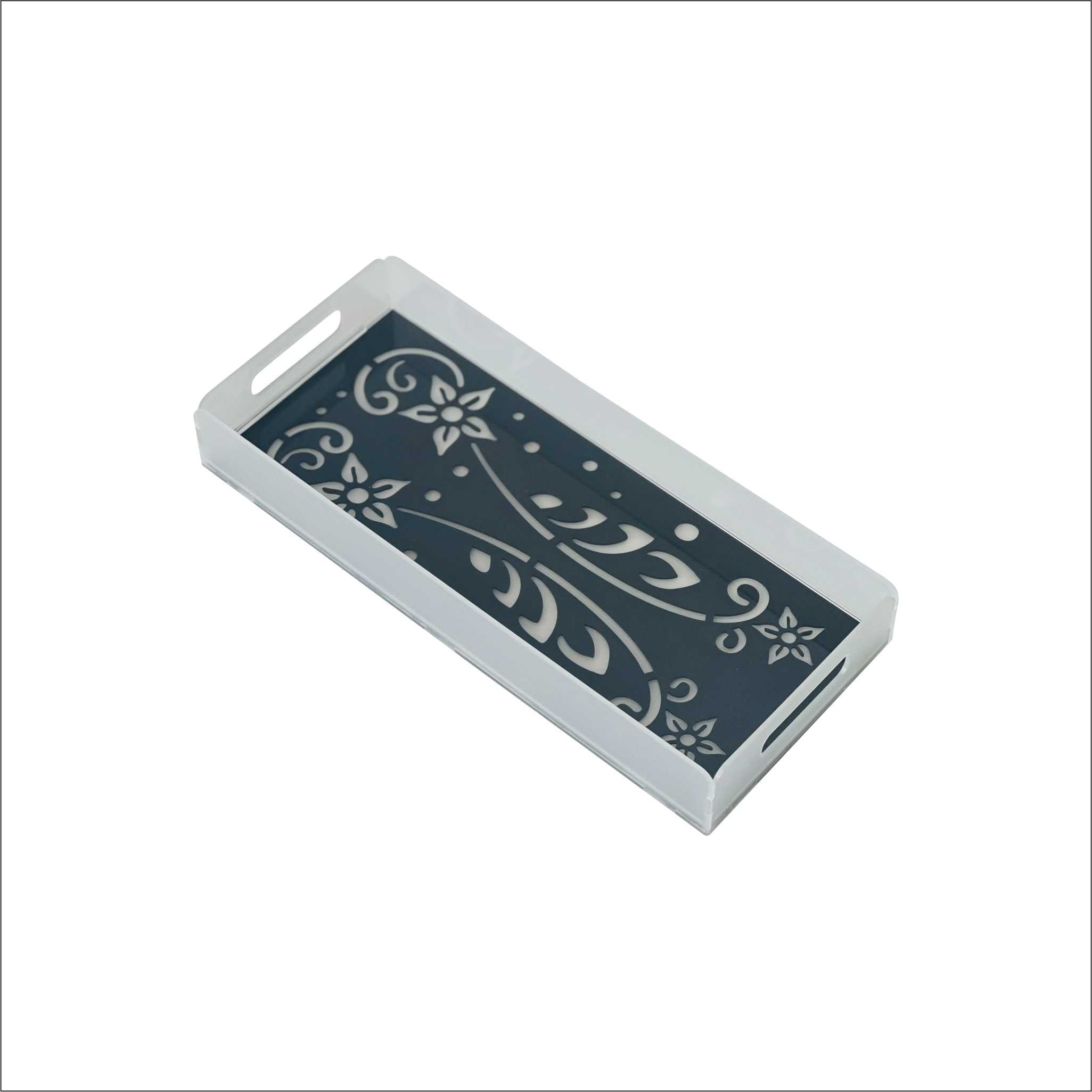 Premium Luxury Frosted Acrylic Serving Tray with Black Pattern| Small | 35 × 15 × 5 CM