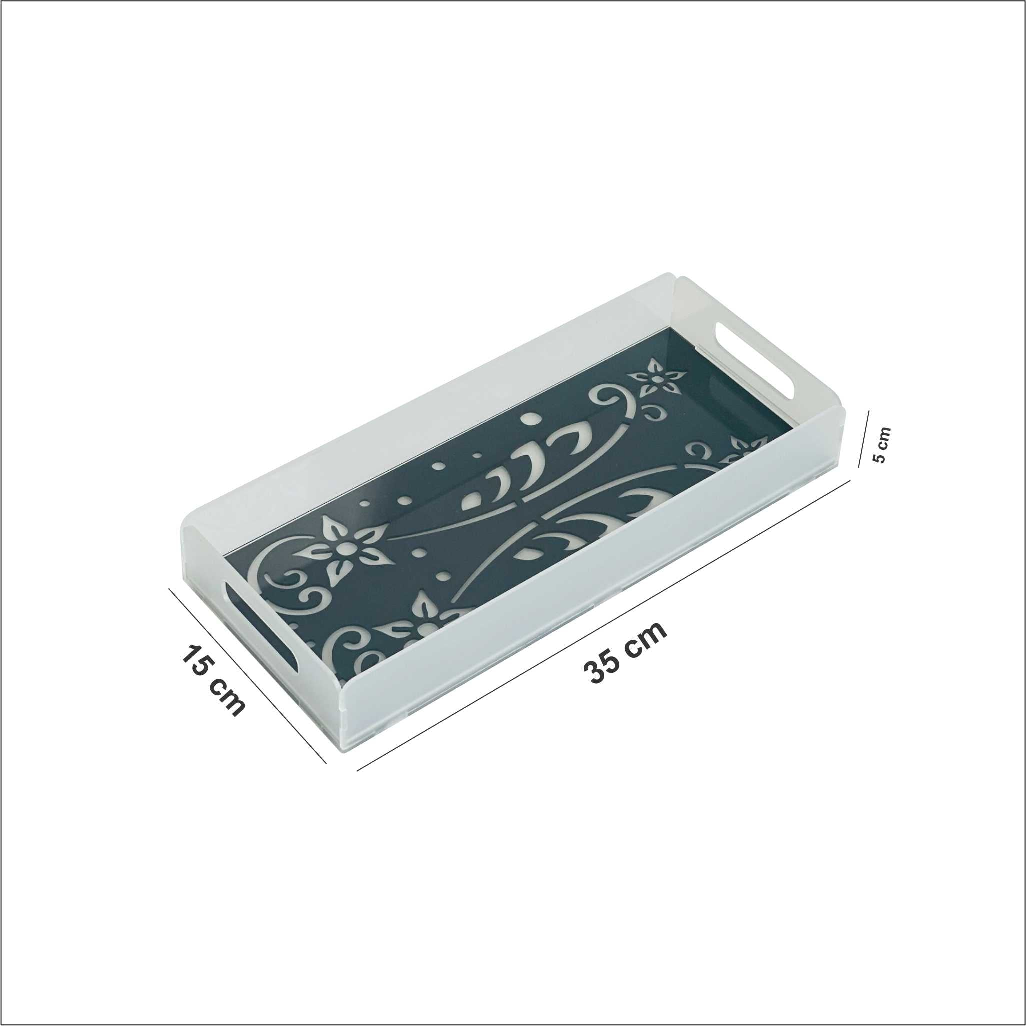 Premium Luxury Frosted Acrylic Serving Tray with Black Pattern| Small | 35 × 15 × 5 CM