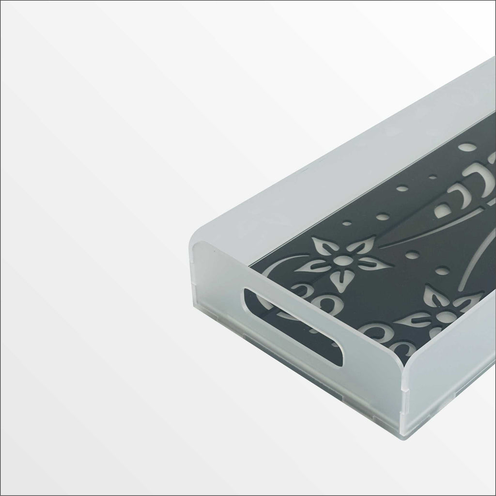 Premium Frosted Acrylic Tray with Black Pattern Serving & Organizer Tray ( 35×15×5 CM)