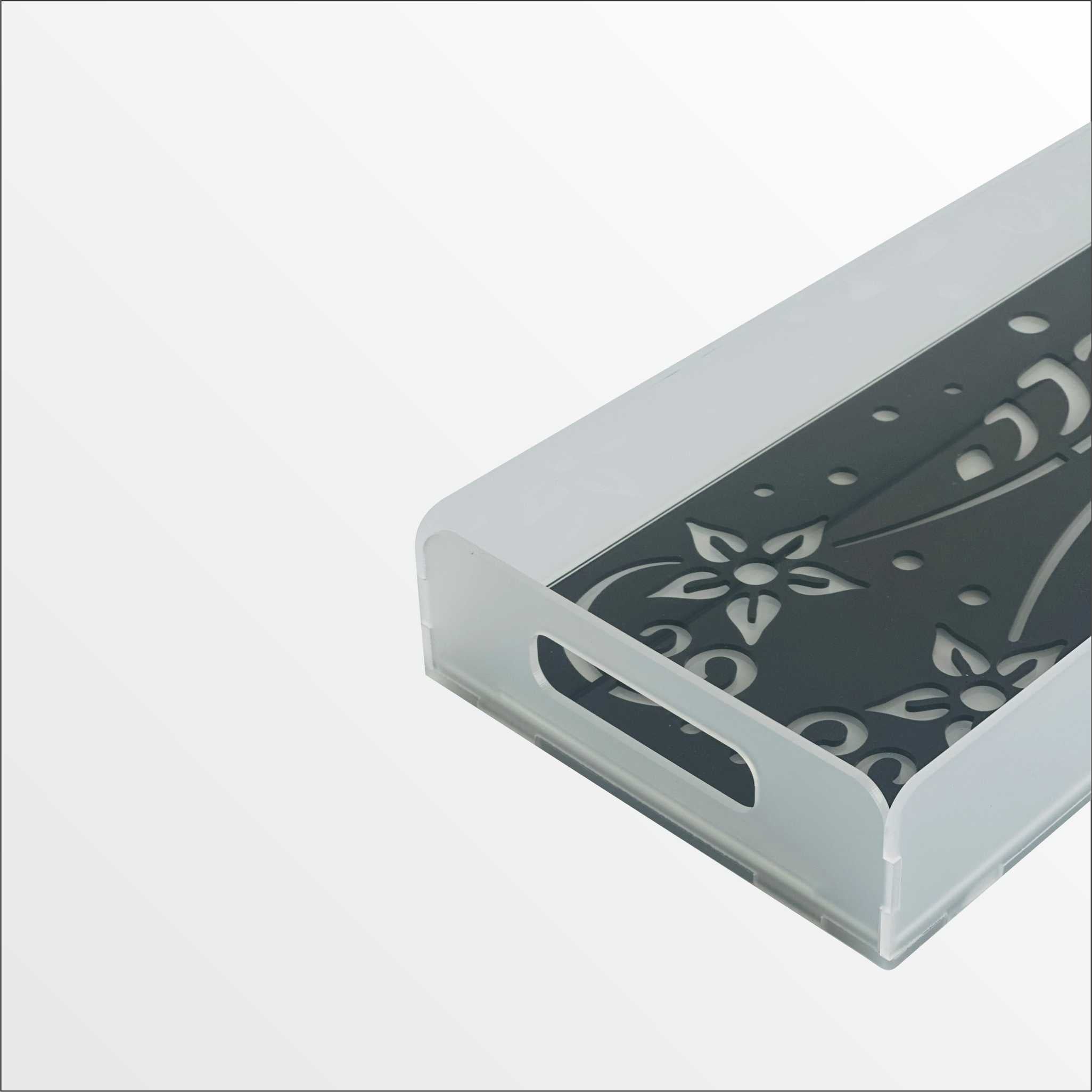 Premium Frosted Acrylic Tray with Black Pattern Serving & Organizer Tray ( 35×15×5 CM)