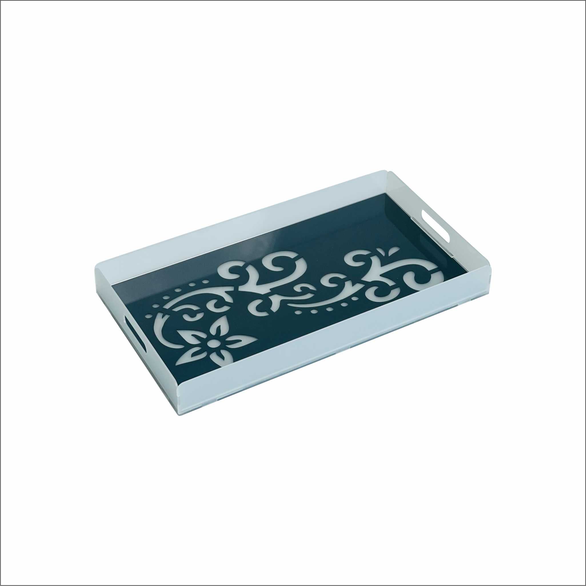 Premium Frosted Acrylic Serving Tray with Pattern — Large (45×25×5 cm)