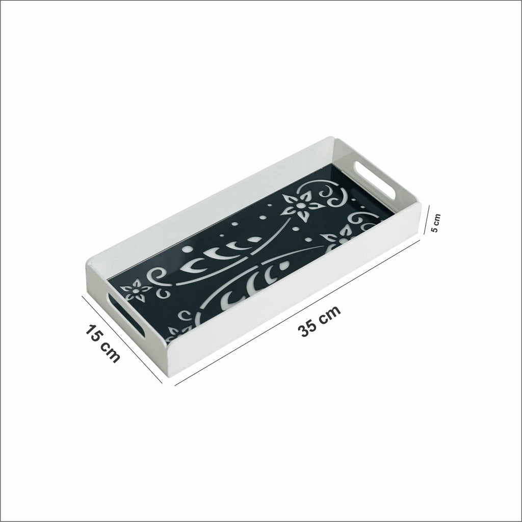 Premium White Acrylic Serving Tray – Black Pattern