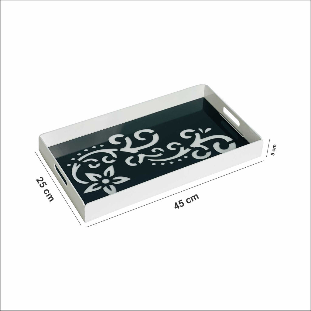 Premium White Acrylic Serving Tray – Black Pattern
