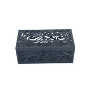 Black laser-cut acrylic tissue box with elegant patterned design – علبة مناديل أكريليك مزخرفة فاخرة