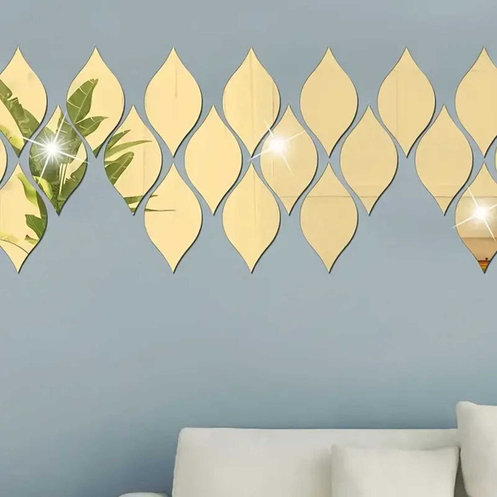 Gold Mirror “Leaf Drops” Acrylic Wall Décor Panel  | Modular Pattern.