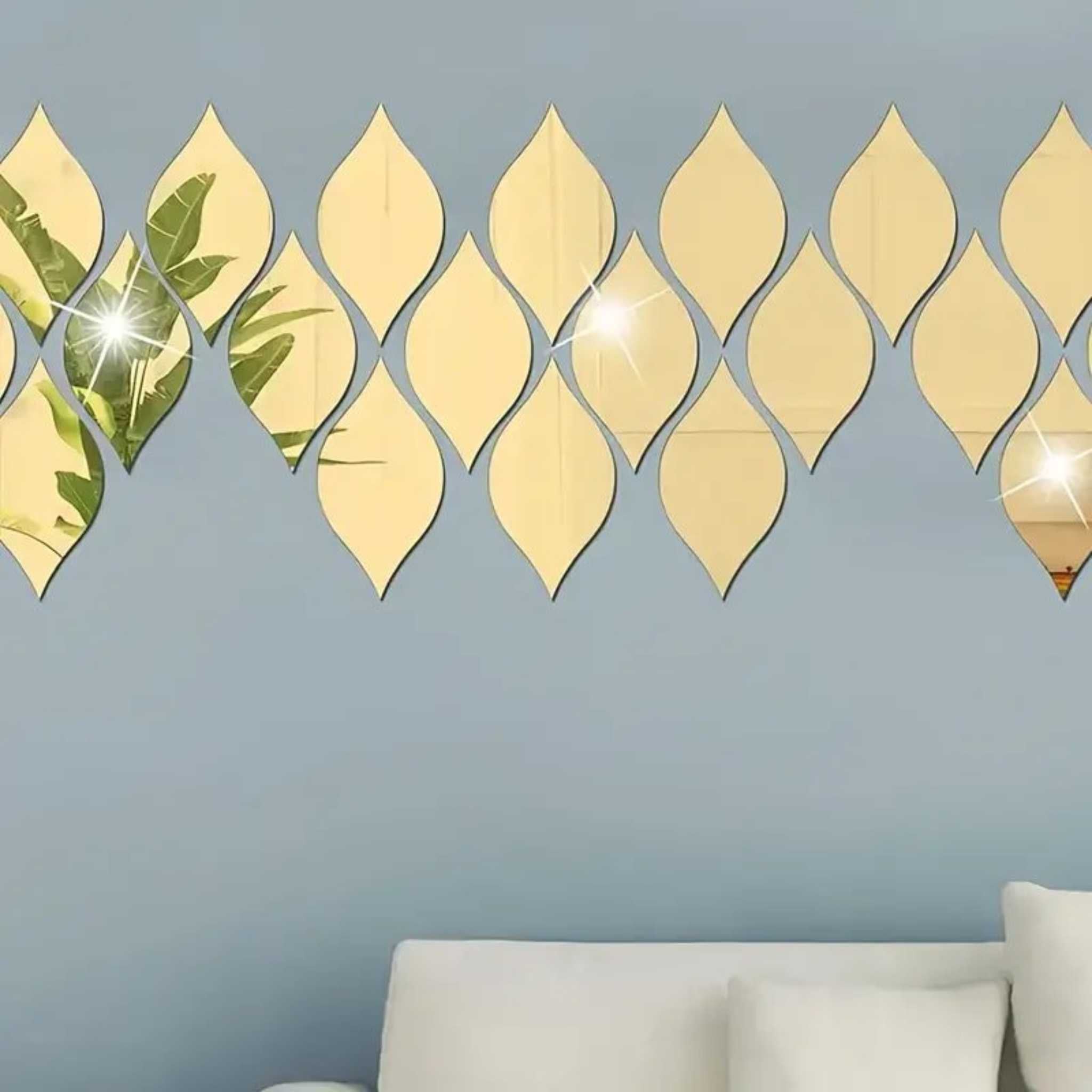 Gold Mirror “Leaf Drops” Acrylic Wall Décor Panel  | Modular Pattern.