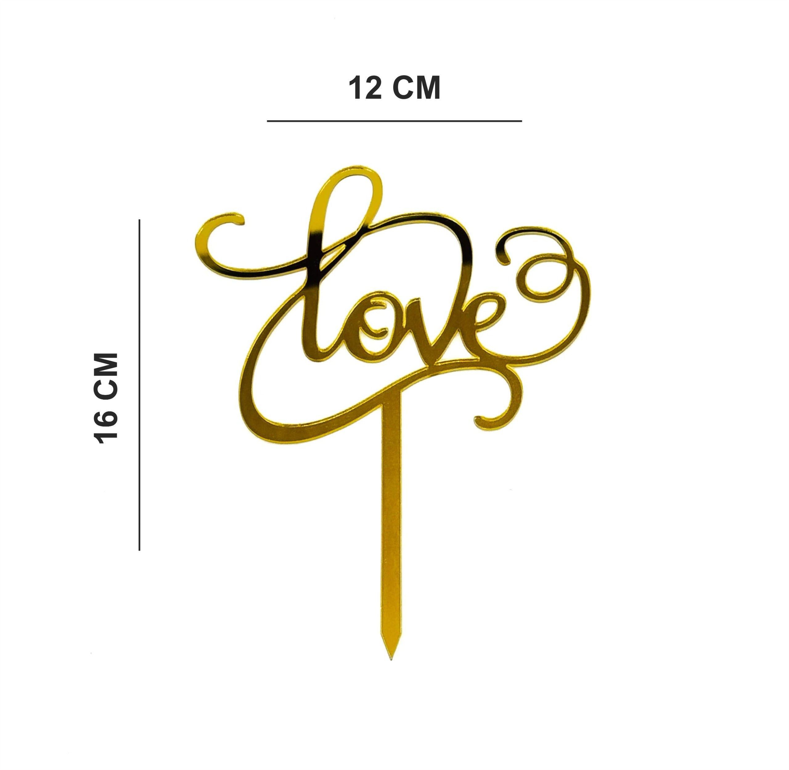 غطاء كعكة "حب" من الأكريليك باللون الذهبي المرآة - 12×16 سم 