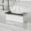 Acrylic tissue box in kuwait  – صندوق مناديل أكريليك بغطاء أسود مزخرف على سطح رخامي