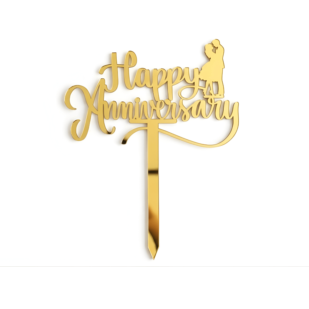 Gold Mirror Acrylic Anniversary Cake Topper – Customizable Design