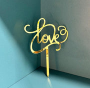 Gold Mirror Acrylic “Love” Cake Topper – 12×16 cm