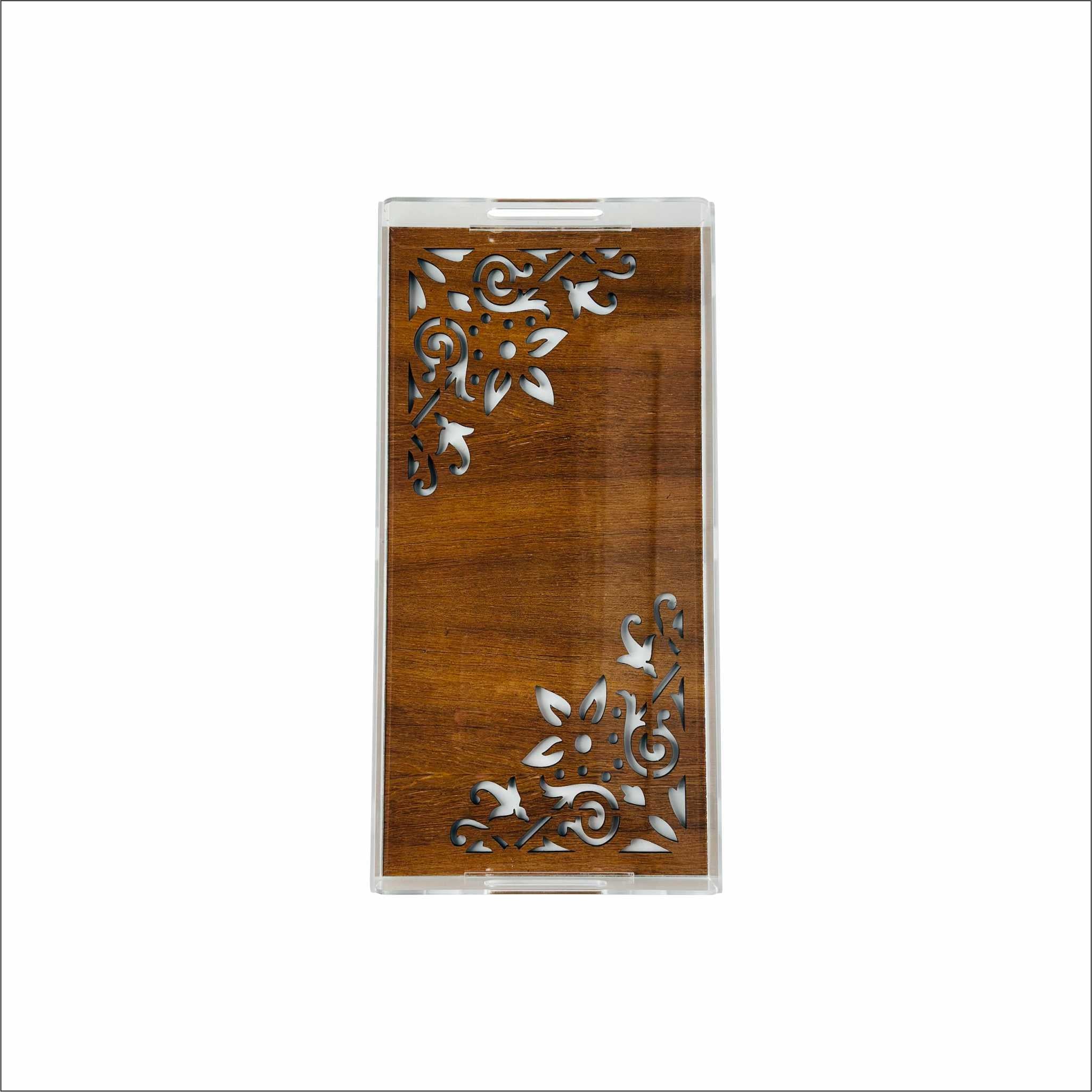 plexi acrylic clear serving tray with wooden pattern in kuwait 