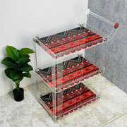 Sadu Patterned Acrylic Trolley with Wheels & Handle – Premium Clear Acrylic (80×60×40 cm)  5 MM Thickness