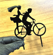 Black Acrylic Couple on Bicycle Cake Topper -