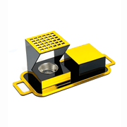Luxury acrylic bukhoor set with tray — modern black and mirror-gold Arabic incense burner with storage box, displayed on a white background.