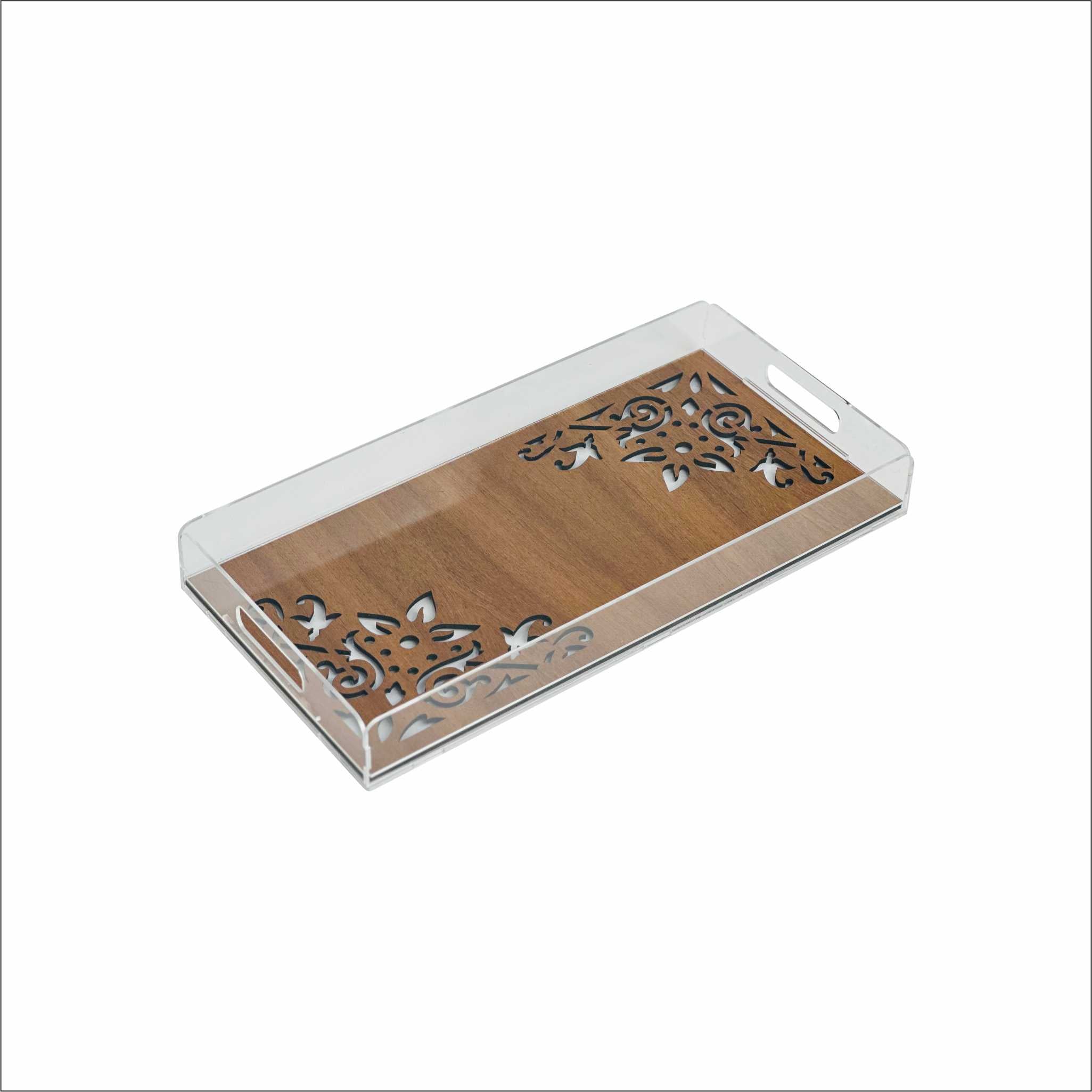 plexi acrylic clear serving tray with wooden pattern in kuwait 
