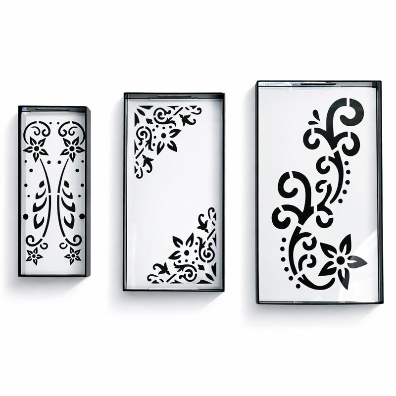 صينية أكريليك فاخرة | أبيض وأسود (مجموعة من 3 قطع)