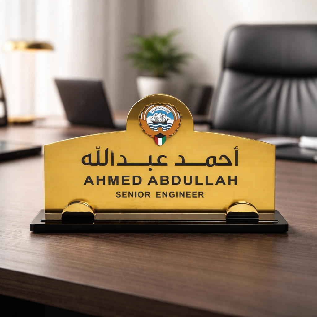 this image showing premium acrylic desk name plate in kuwait.