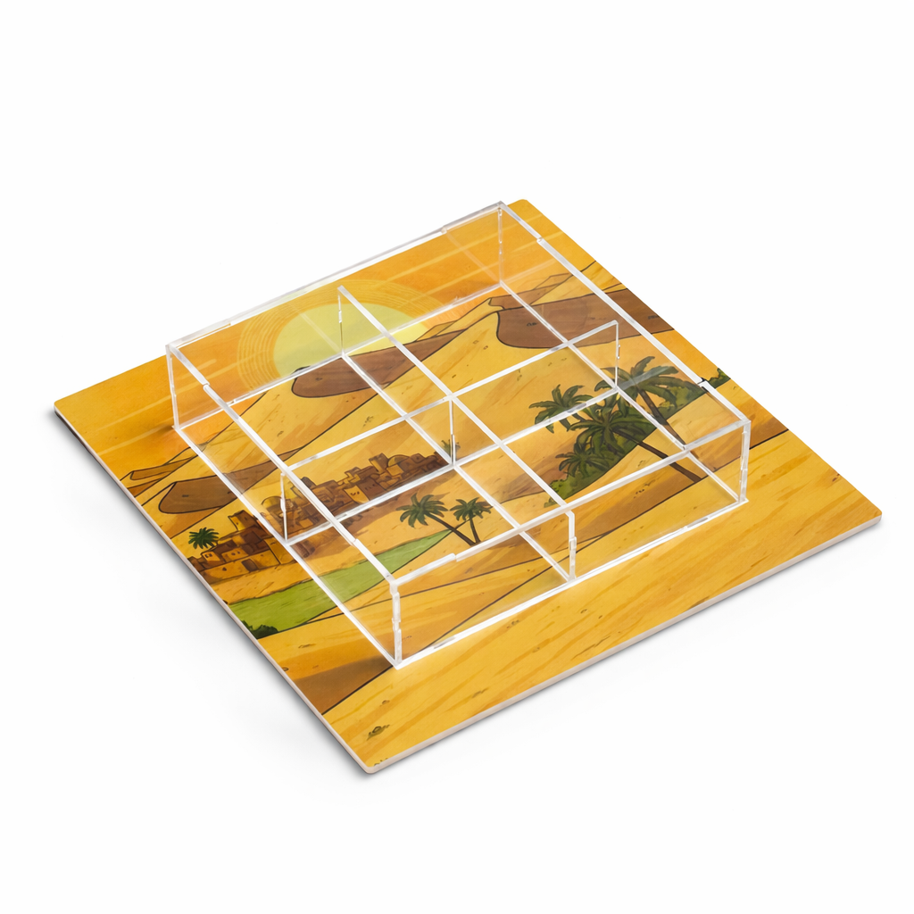 Clear acrylic Gergean treat box with 4 sections, festive sweet serving tray for Gergean gifts in Kuwait | علبة قرقيعان أكريليك شفافة مع 4 أقسام، صينية تقديم حلويات لهدايا القرقيعان في الكويت